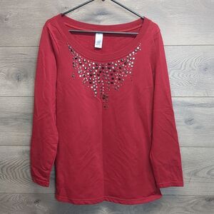 No Brand Red Embellished Crewneck Sweater Women's Size Medium